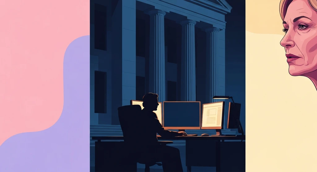 A professional reflecting on the consequences of breaking a gag order in a dark government office, con-of-breaking-a-gag-order-bestie-ai.webp