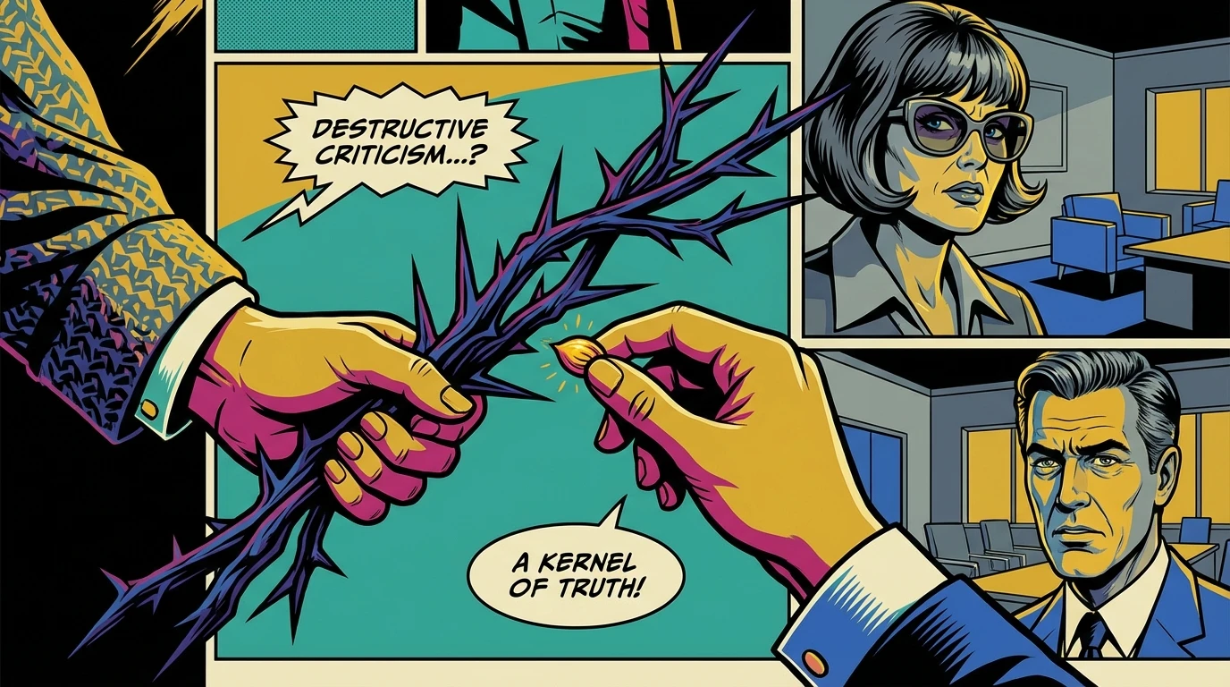 A symbolic image showing hands filtering feedback, illustrating the difference in constructive criticism vs destructive criticism examples.