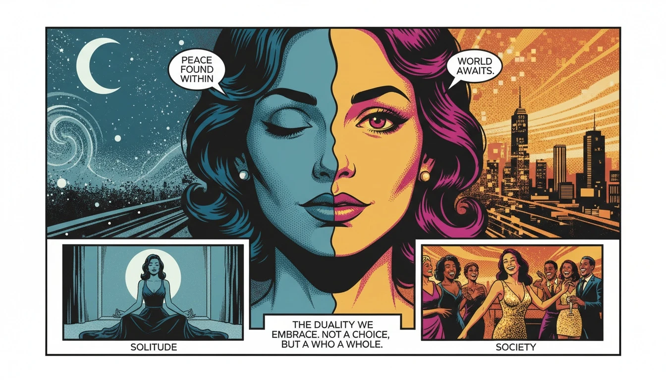 A symbolic image representing contradictory personality traits mbti, showing a face split between cool, introspective moonlight and warm, social city light, signifying self-acceptance. Filename: contradictory-personality-traits-mbti-bestie-ai.webp