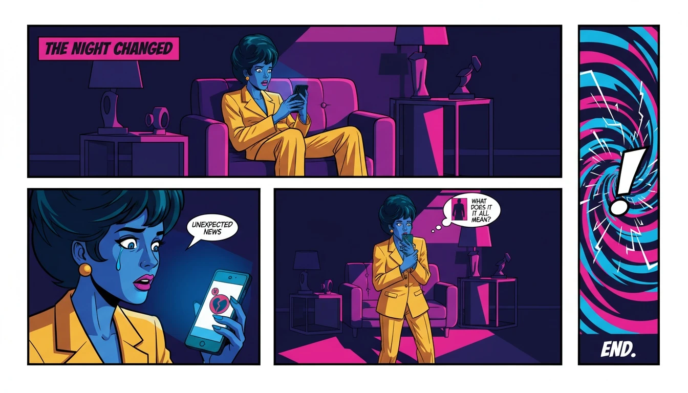 A person in a dark room illuminated by their phone, illustrating the personal shock involved in coping with the sudden death of a public figure. Filename: coping-with-sudden-death-of-public-figure-bestie-ai.webp