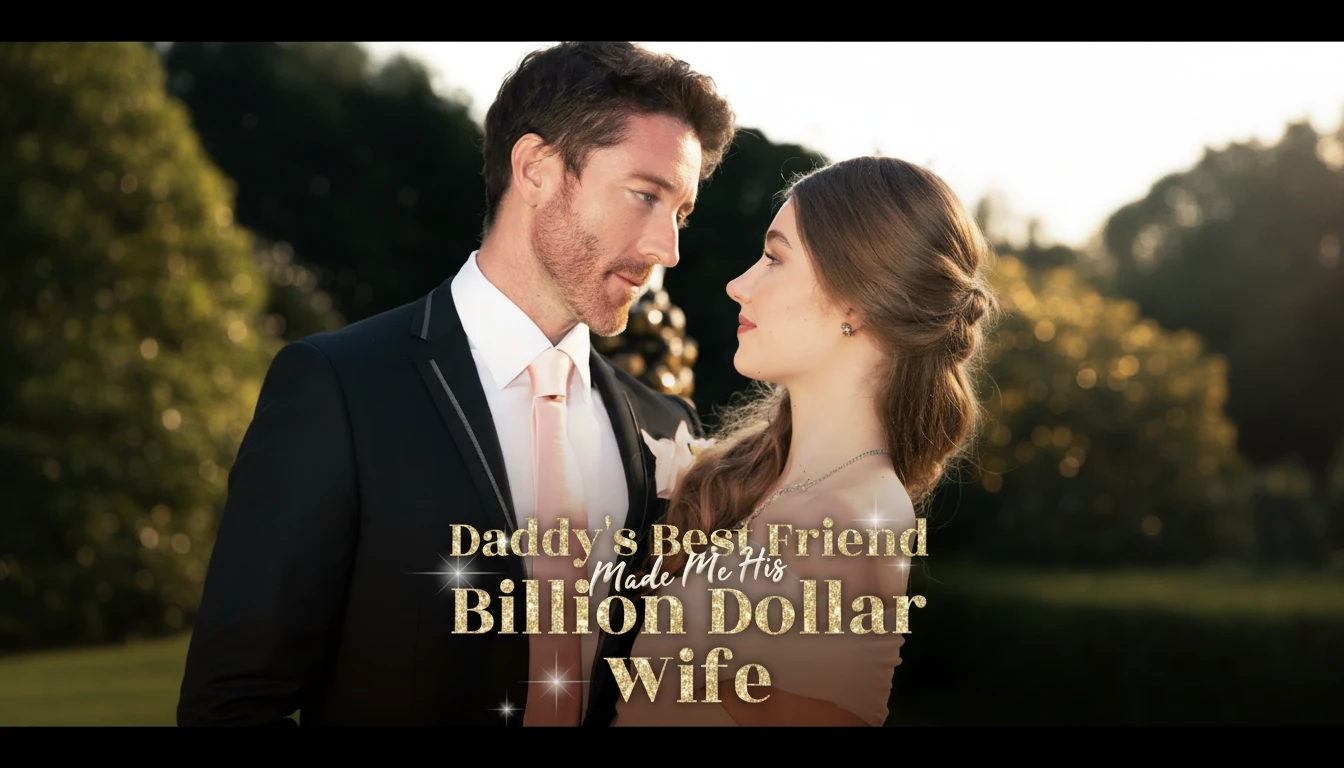 A dramatic still from 'Daddy'S Best Friend Made Me His Billion Dollar Wife' showing Madalyn and Nicolas in a tense yet romantic moment, highlighting the age-gap romance and corporate power dynamics.