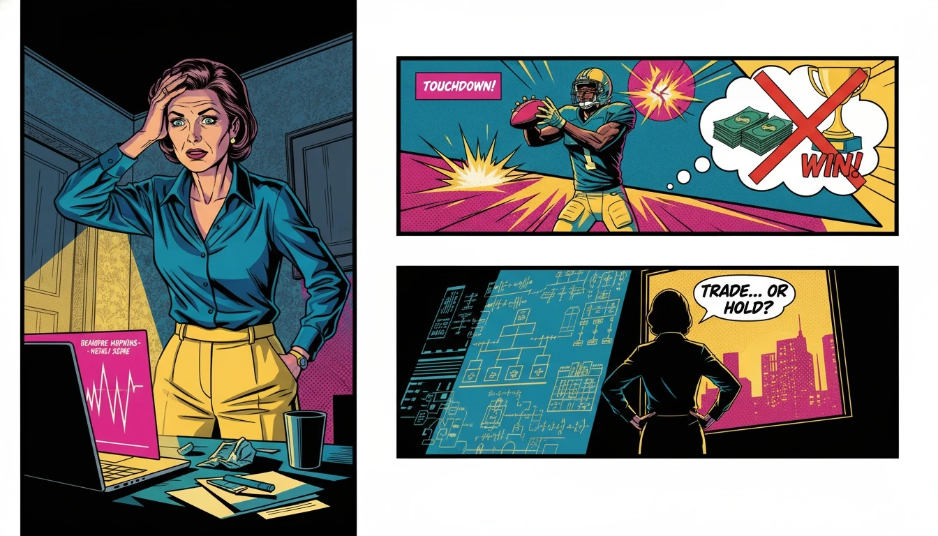 A stressed fantasy football manager analyzes the volatile DeAndre Hopkins fantasy football outlook on their laptop, illustrating the weekly headache of deciding whether to start or sit the talented receiver. deandre-hopkins-fantasy-football-outlook-bestie-ai.webp