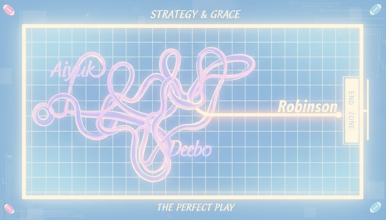 A strategic diagram showing the essential offensive role DeMarcus Robinson plays for the 49ers, illustrating how his precise route contributes to the team's success. filename: demarcus-robinson-49ers-role-bestie-ai.webp