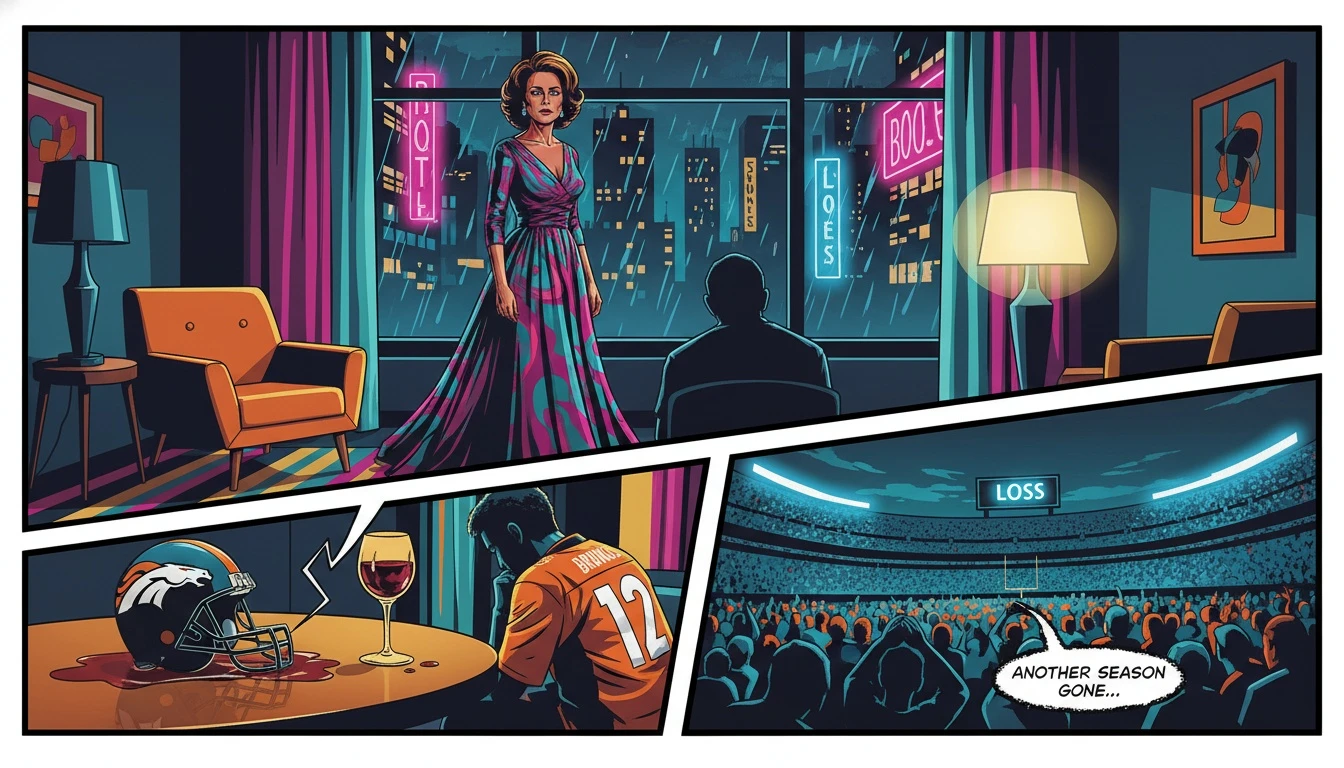 A pensive fan reflects on the Denver Broncos fan reaction to loss while looking out a rainy window, illustrating the deep emotional investment in a team. File name: denver-broncos-fan-reaction-to-loss-bestie-ai.webp