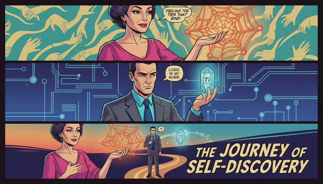 A symbolic image representing an ISFJ's journey of developing their inferior cognitive function, balancing the warmth of community with the clarity of inner logic. isfj-growth-developing-inferior-cognitive-function-bestie-ai.webp