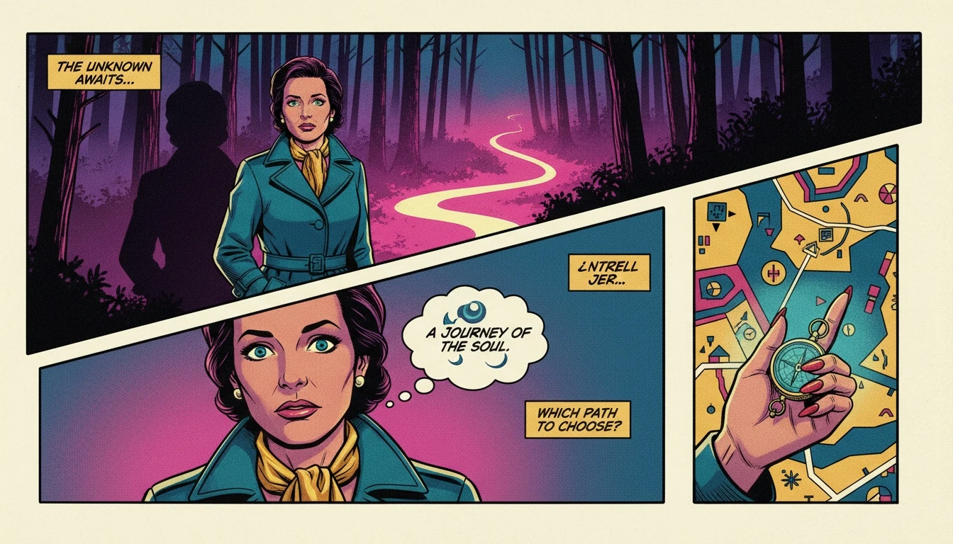 A symbolic image showing a person facing a glowing path into a forest, representing the journey of developing inferior cognitive functions for personal growth. Filename: developing-inferior-cognitive-functions-bestie-ai.webp