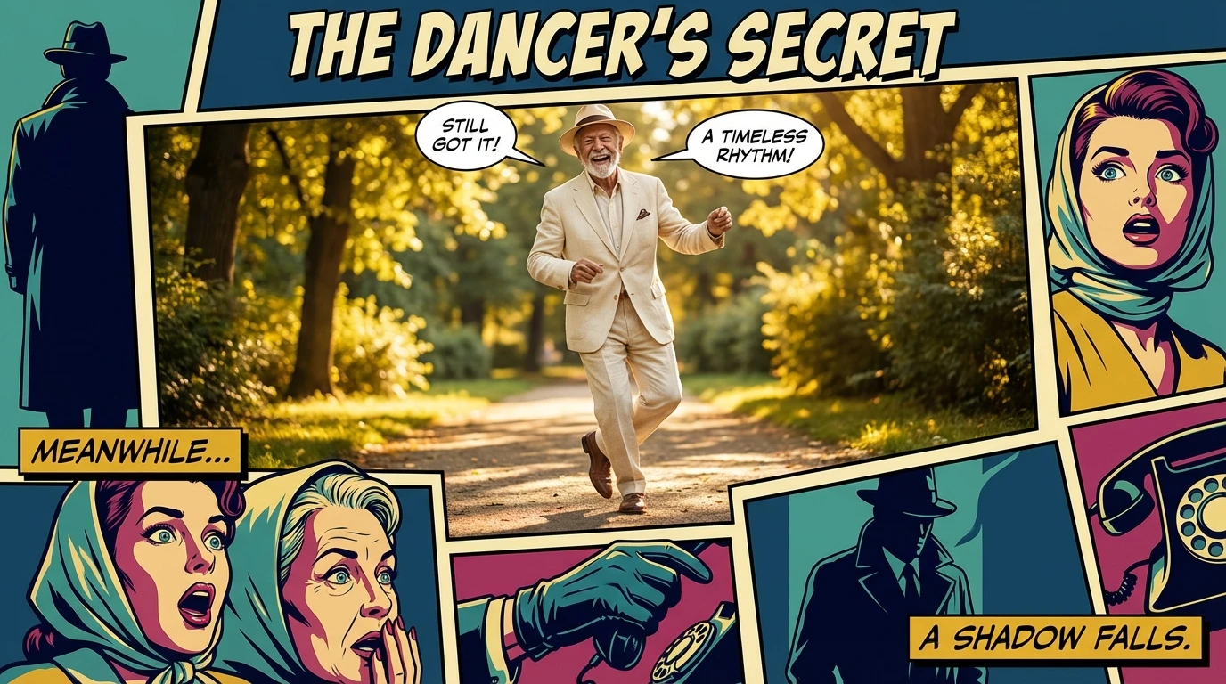 A vibrant, smiling elderly man embodies the Dick Van Dyke longevity secrets by dancing joyfully outdoors, showcasing the power of movement and a positive attitude in aging. file: dick-van-dyke-longevity-secrets-bestie-ai.webp