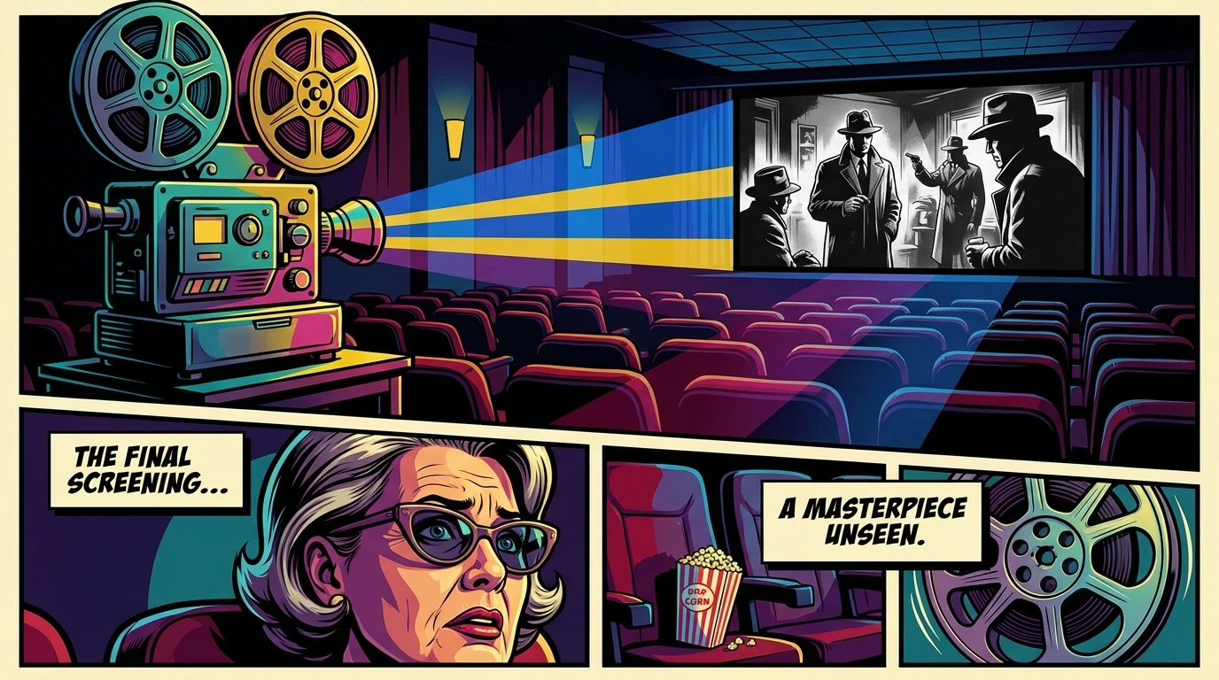 An empty cinema with a glowing projector, symbolizing the fan concern over the dismissing of jacob tierney françois arnaud and their incredible work. Filename: dismissing-of-jacob-tierney-francois-arnaud-fan-concern.webp