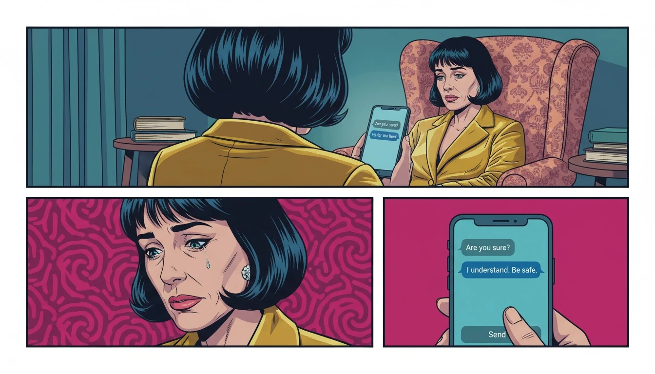 A person thoughtfully considers the advice from a therapy ai bot on their smartphone, illustrating the personal nature of digital mental health support. Filename: therapy-ai-bot-effectiveness-bestie-ai.webp