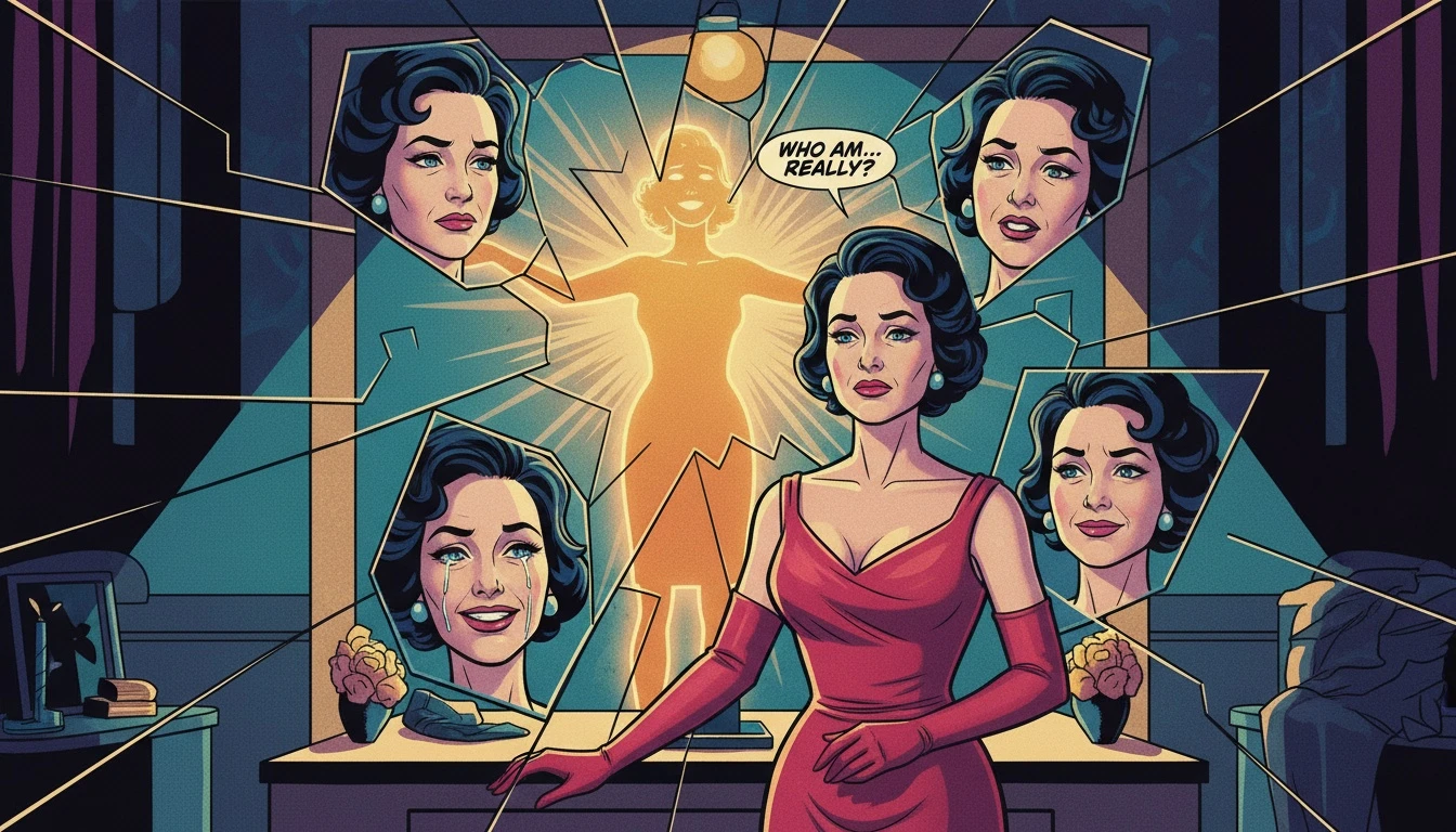 A symbolic image exploring the question 'does trauma affect mbti type' showing a person looking into a shattered mirror that reflects multiple fragmented identities, with their true self glowing behind it. File: does-trauma-affect-mbti-type-bestie-ai.webp