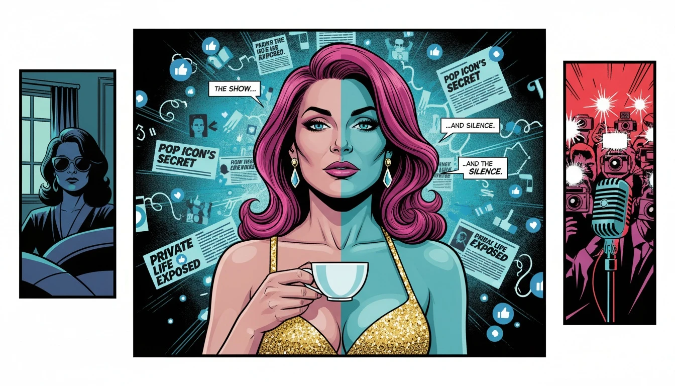 A conceptual image illustrating the public and private life of a celebrity, answering questions about who Doja Cat's boyfriend is by showing the complexity behind the headlines. doja-cat-boyfriend-bestie-ai.webp