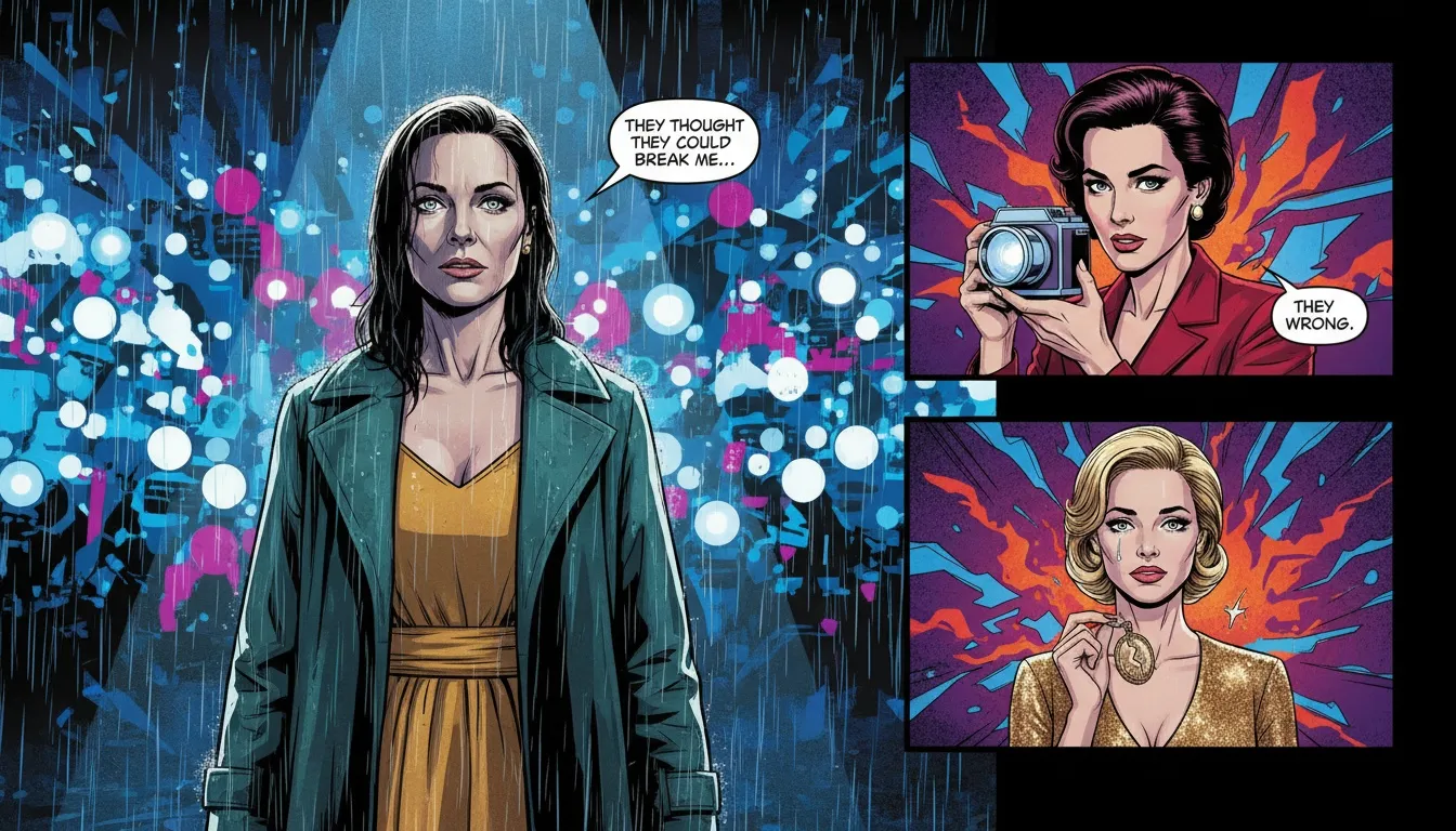 A cinematic depiction of the pressures of fame, illustrating the complex reality of the Dove Cameron dating history under the public eye. filename: dove-cameron-dating-history-bestie-ai.webp