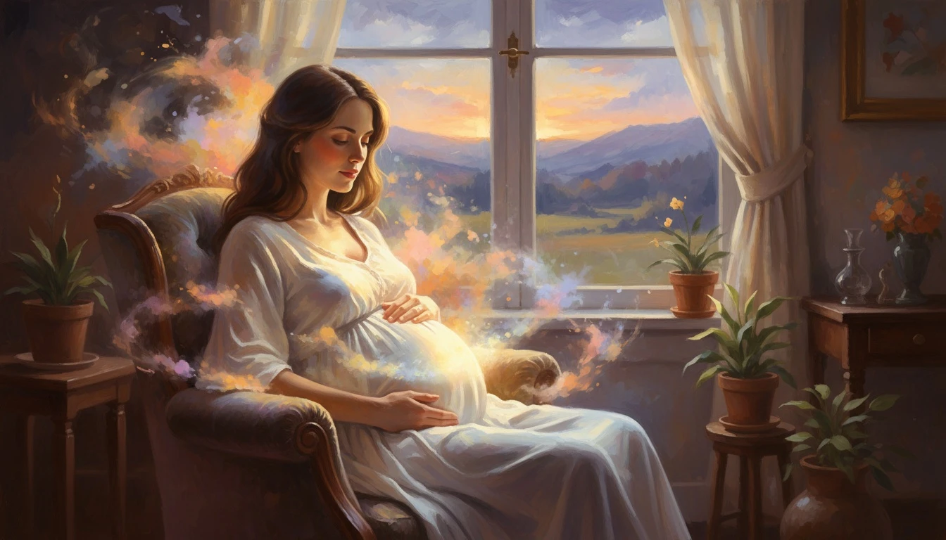 A pregnant woman reflecting on the effects of maternal loneliness on fetus development finds comfort through soft prenatal bonding-bestie-ai.webp