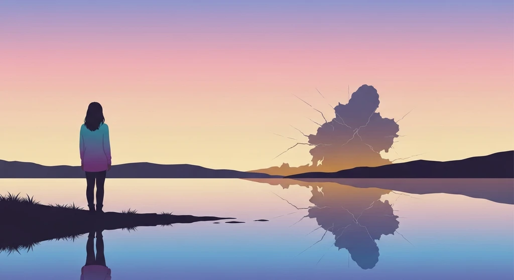 A person contemplating their reflection to understand the lasting effects of parental alcoholism on adult relationships, symbolizing a journey of healing and self-awareness. Filename: effects-of-parental-alcoholism-on-adult-relationships-bestie-ai.webp