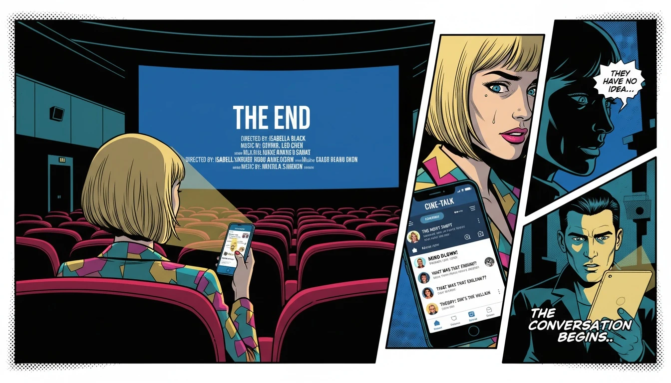 A person reflects on Ella McCay audience reviews on their phone after the movie, illustrating the modern experience of connecting with fan opinions. ella-mccay-audience-reviews-bestie-ai.webp