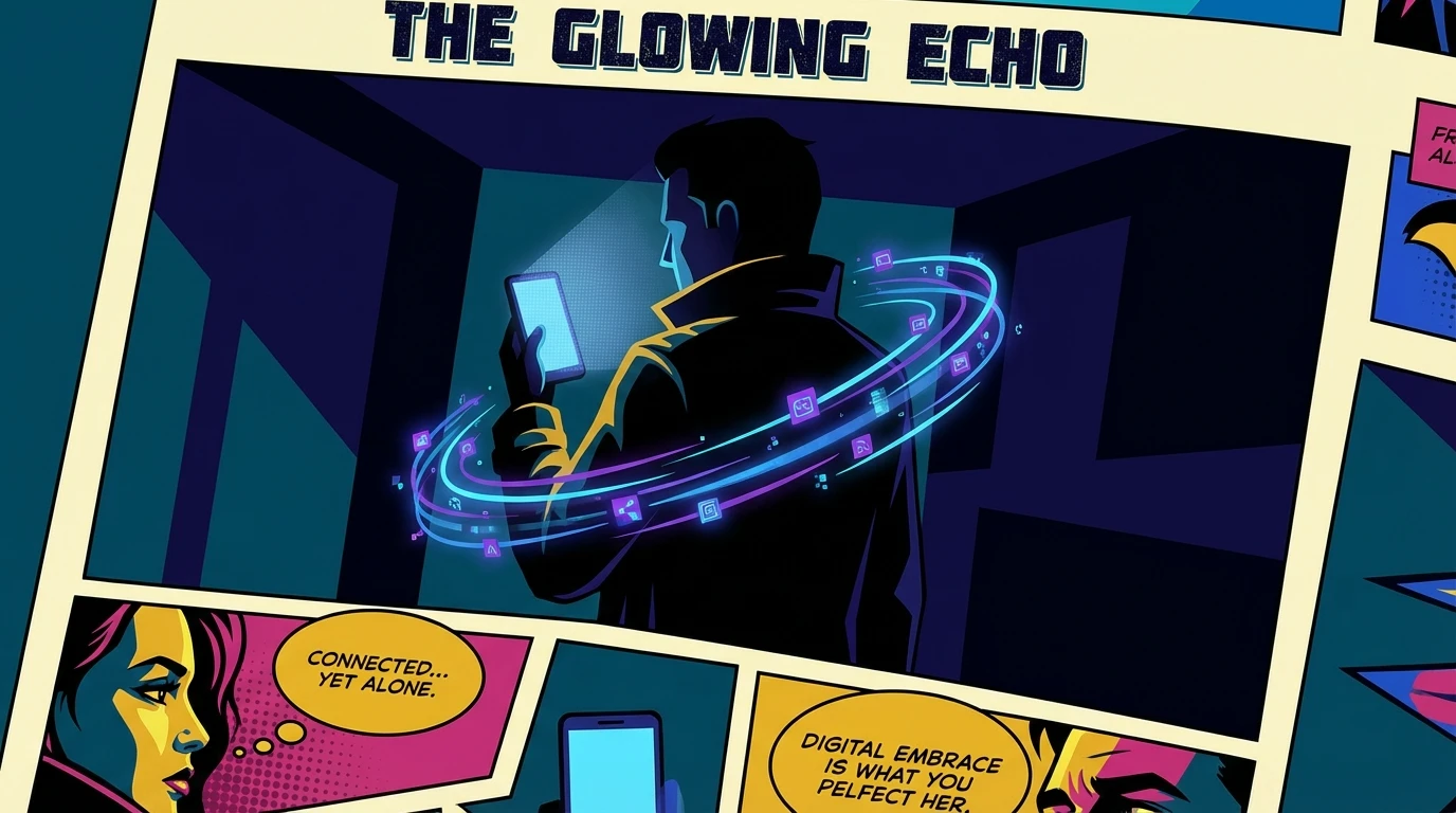 A person finds comfort in their emotional attachment to AI, symbolized by glowing light from their phone forming a protective embrace. emotional-attachment-to-ai-bestie-ai.webp