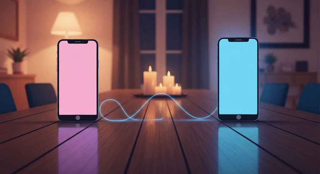 Two phones connected by a glowing blue thread representing emotional distance in long distance relationships - emotional-distance-in-long-distance-relationships-bestie-ai.webp