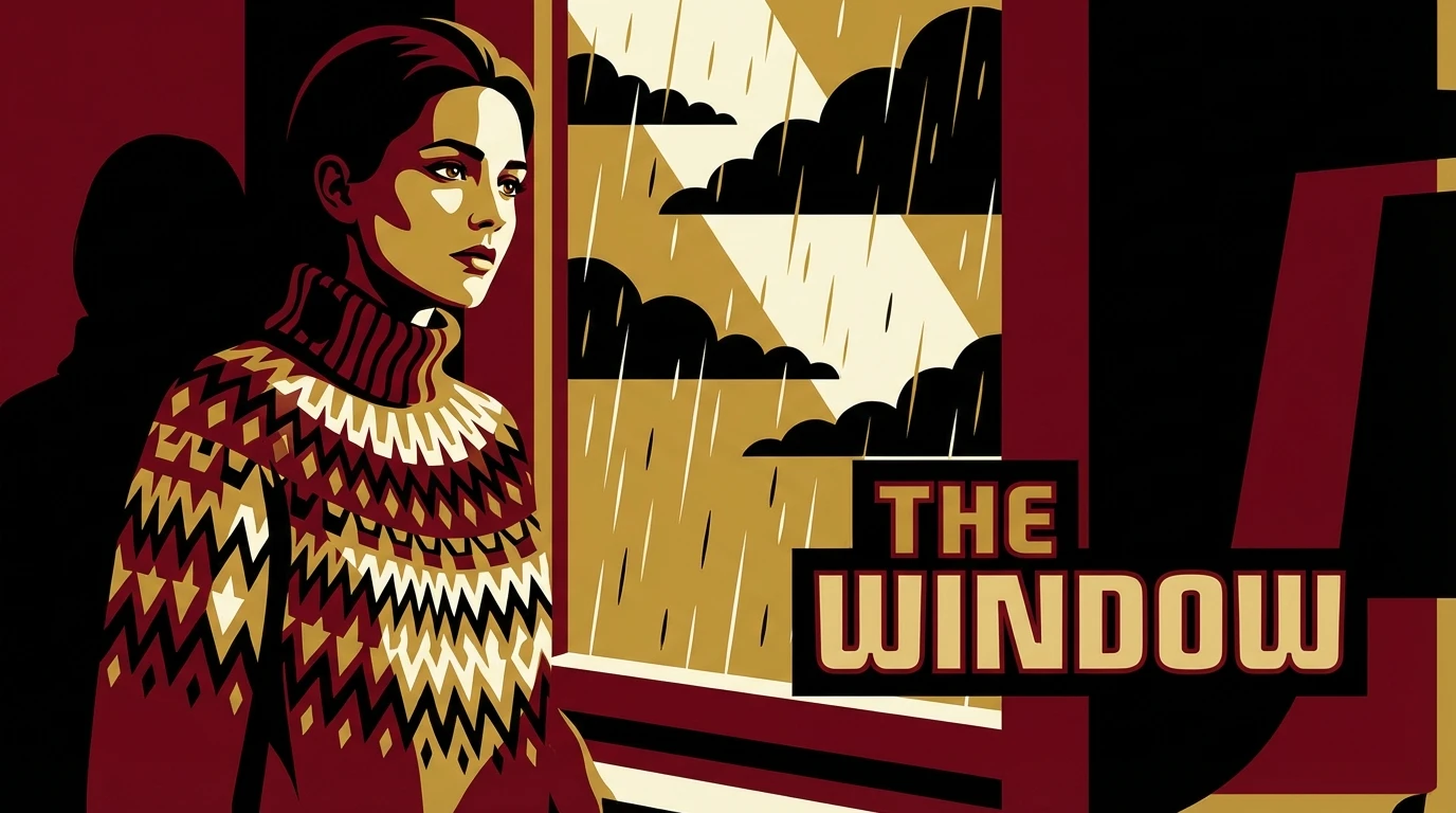 A woman contemplates the emotional symptoms of early pregnancy while looking out a rainy window, finding a moment of peace as light begins to shine through. Filename: emotional-symptoms-of-early-pregnancy-bestie-ai.webp