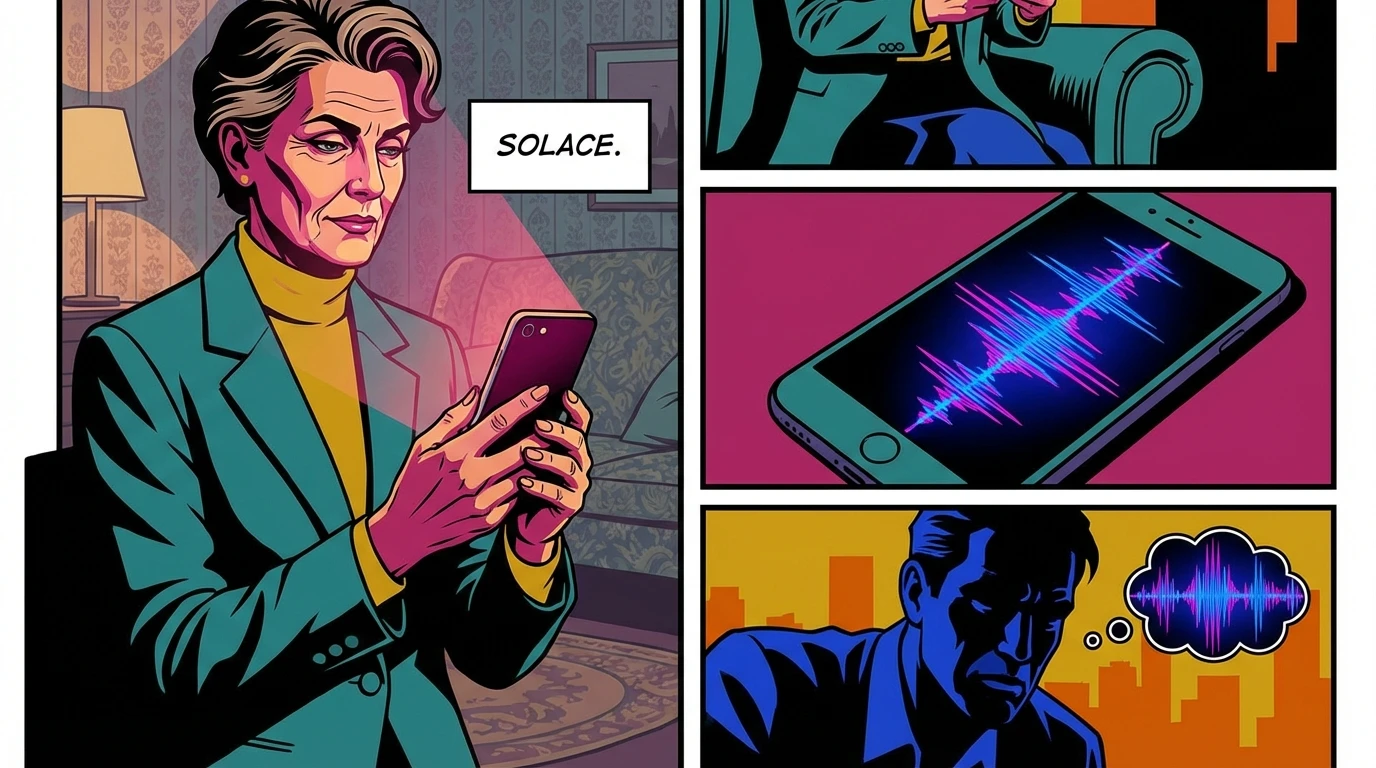 A person finding a moment of calm and understanding while using an emotionally intelligent ai coach app on their phone, its screen glowing with a warm, empathetic light. File: emotionally-intelligent-ai-coach-app-bestie-ai.webp