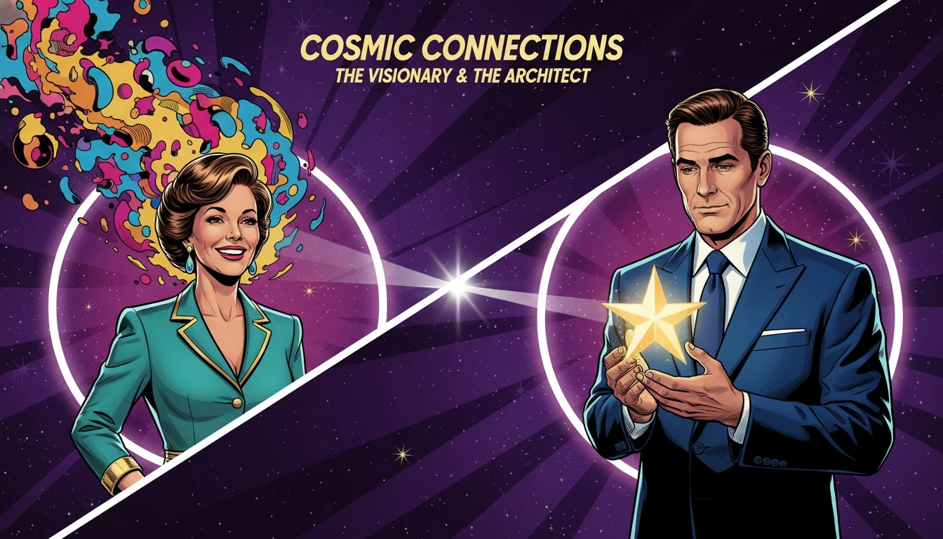 A woman representing enfp relationship compatibility looks at a man holding a single star, symbolizing the deep connection ENFPs feel with INTJ and INFJ partners. Filename: enfp-relationship-compatibility-bestie-ai.webp