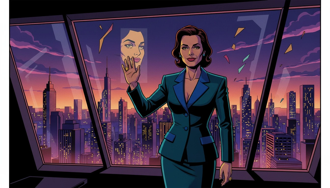 A confident woman embodying the strengths that are often misunderstood as entj female weaknesses, looking out over a city. entj-female-weaknesses-bestie-ai.webp