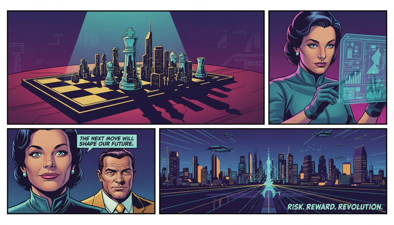 A chess king lit to cast a shadow of a city, symbolizing the visionary nature of ENTJ strengths in strategic planning and leadership. entj-strengths-psychology-of-commander.webp