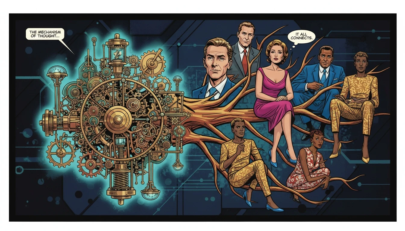 A symbolic image representing the ENTP values fairness vs efficiency, where a cold mechanical gear system blends into a warm, living tree full of people, illustrating the synthesis of logic and humanity. Filename: entp-values-fairness-vs-efficiency-bestie-ai.webp