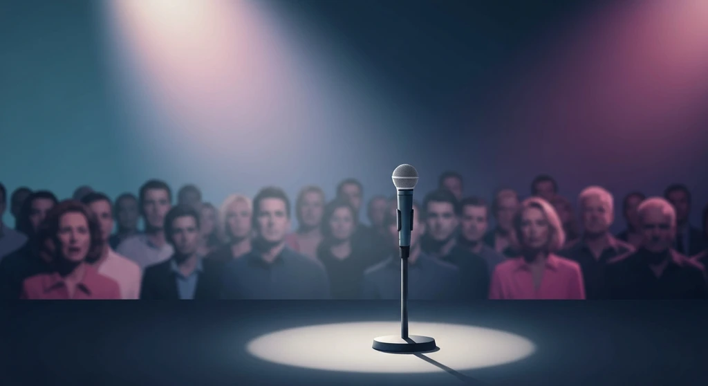 A spotlight on an empty microphone representing Erin Molan's powerful commentary on the public anger and collective grief following a national tragedy. erin-molan-pm-albanese-booed-bestie-ai.webp