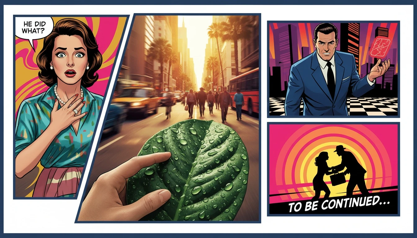 An image representing the ESFP Extraverted Sensing (Se) experience, showing a hand reaching out to touch a detailed leaf with a vibrant, bustling city in the background, symbolizing a deep connection to the physical world. Filename: esfp-extraverted-sensing-se-superpower-bestie-ai.webp