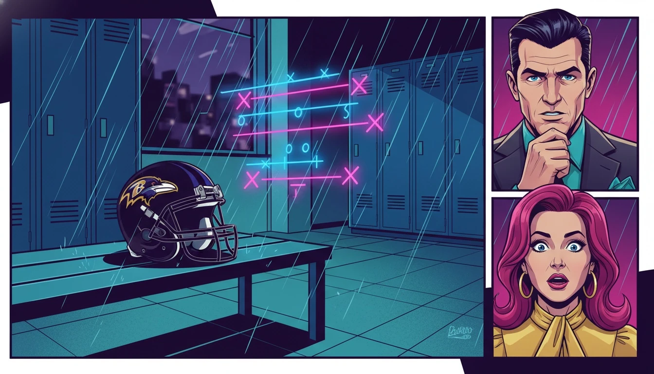 A somber image of a Ravens helmet on a bench, symbolizing the team's loss and the need for an expert analysis of Ravens Patriots game to understand what's next. filename: expert-analysis-ravens-patriots-game-bestie-ai.webp