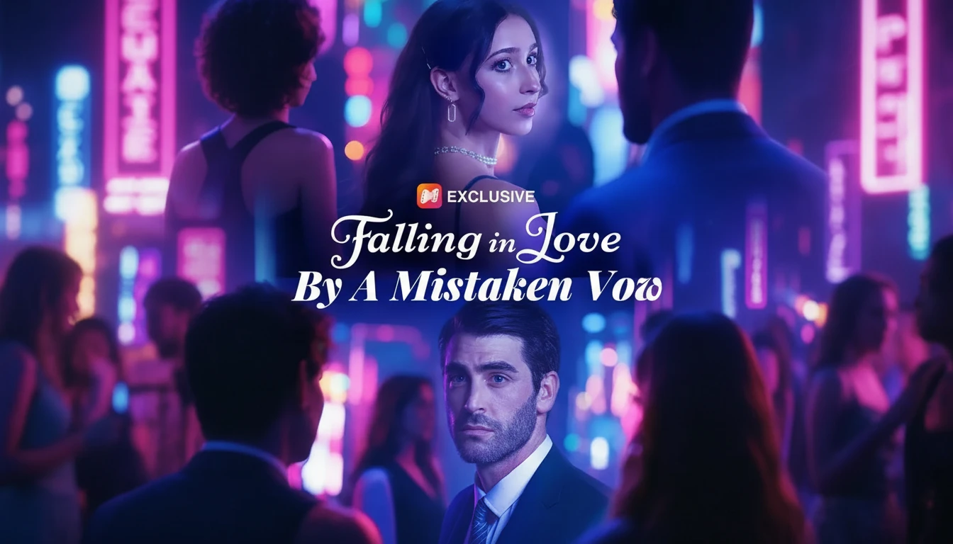 An illustration depicting a CEO with an allergy to women and a struggling heroine, falling in love by a mistaken vow in a dramatic short series.