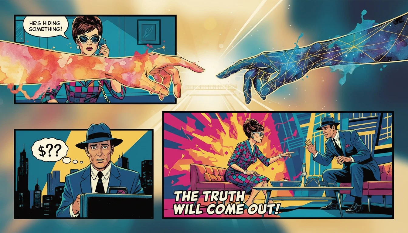 A symbolic image representing a feeler vs thinker relationship guide, showing one hand of watercolor and another of geometric lines about to connect, illustrating the merging of emotion and logic. Filename: feeler-vs-thinker-relationship-guide-bestie-ai.webp