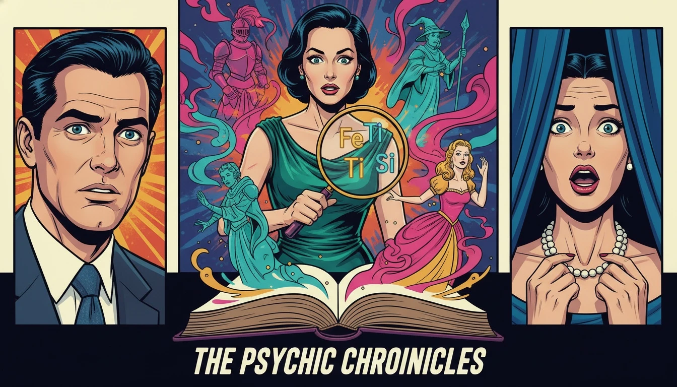 A symbolic image representing the process of discovering fictional characters mbti types, with glowing personality symbols revealed inside a magical book. Filename: fictional-characters-mbti-types-guide-bestie-ai.webp