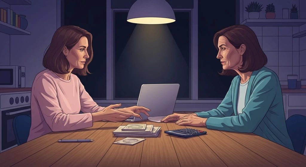 A couple managing financial stress in marriage communication while reviewing household expenses together. financial-stress-in-marriage-communication-bestie-ai.webp