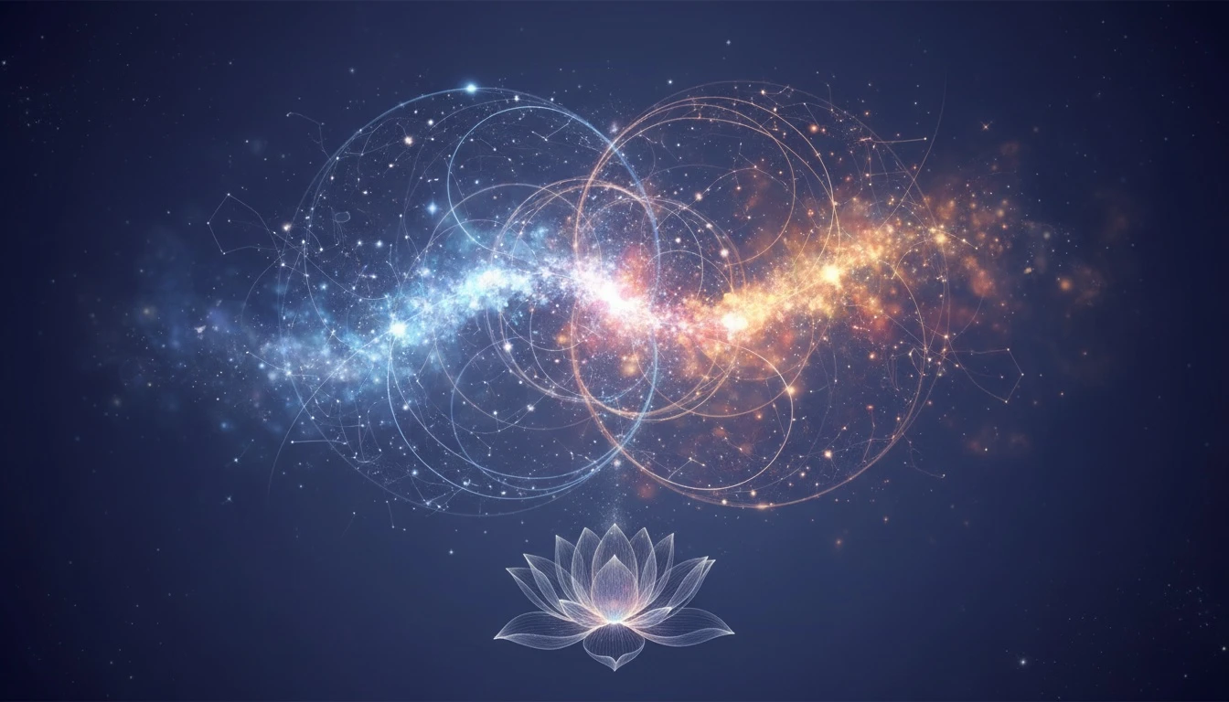 A symbolic image representing how to find friends by mbti type, showing two glowing constellations of thought connecting in a deep blue space to form a personal tribe. Filename: find-friends-by-mbti-type-bestie-ai.webp