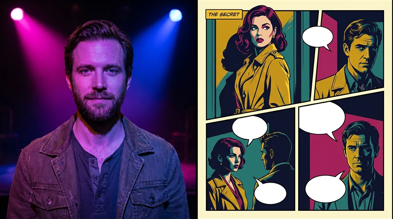 A symbolic image representing the François Arnaud bisexual identity impact, showing a man bathed in blended magenta and blue light, signifying authentic queer representation in Hollywood. Filename: francois-arnaud-bisexual-identity-impact-bestie-ai.webp