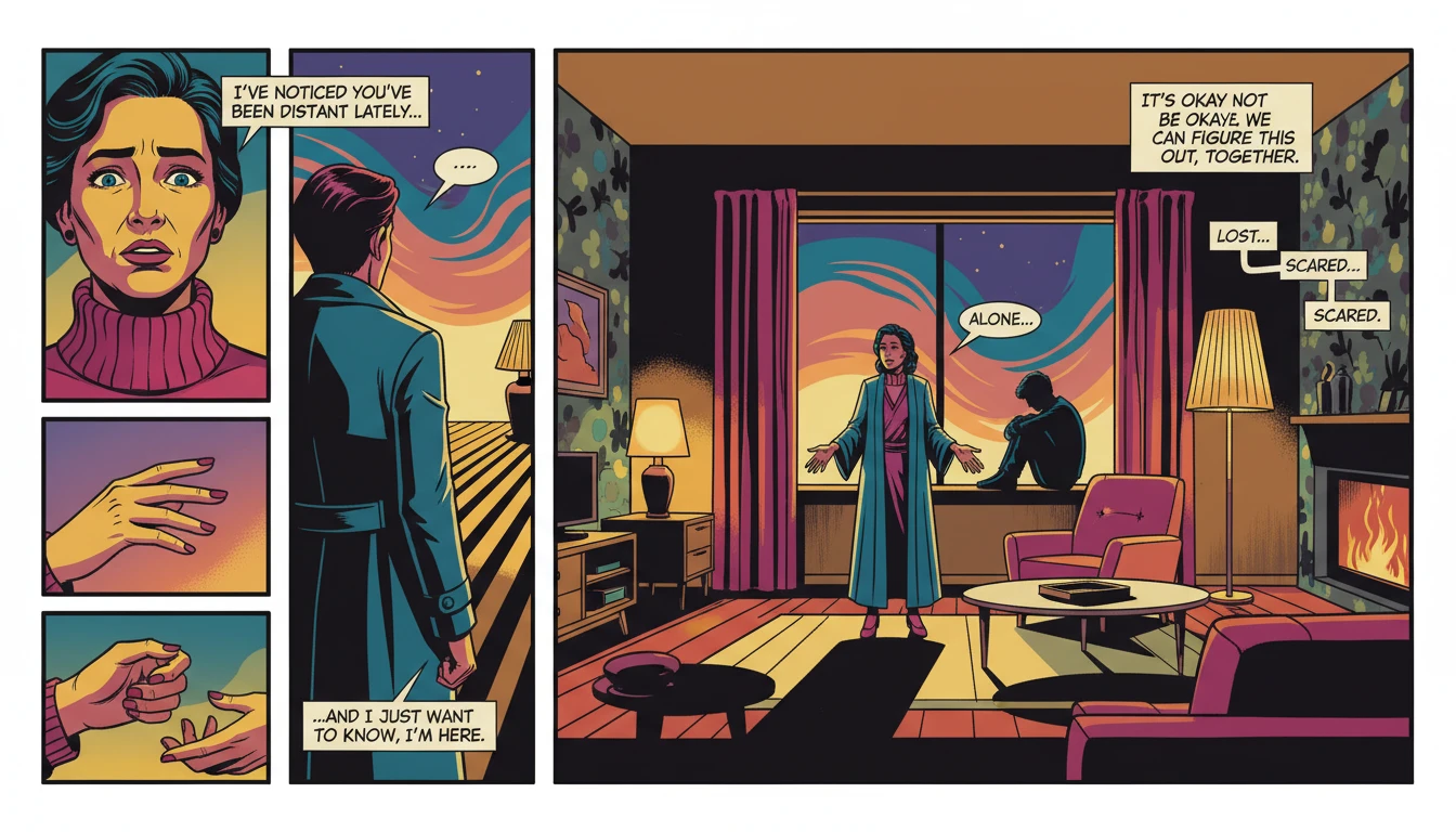 A hopeful image representing the search for free mental health resources for teens, showing a parent gently approaching a teenager who is looking out a window. free-mental-health-resources-for-teens-bestie-ai.webp