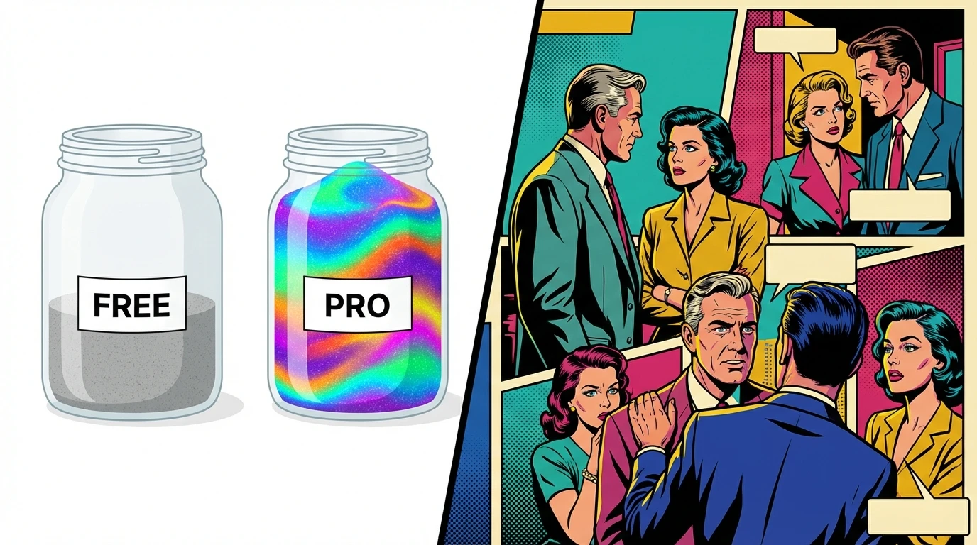 A symbolic image showing the difference between free vs paid ai companion apps, with one jar half-full of gray sand and the other full of vibrant, glowing sand. free-vs-paid-ai-companion-apps-bestie-ai.webp
