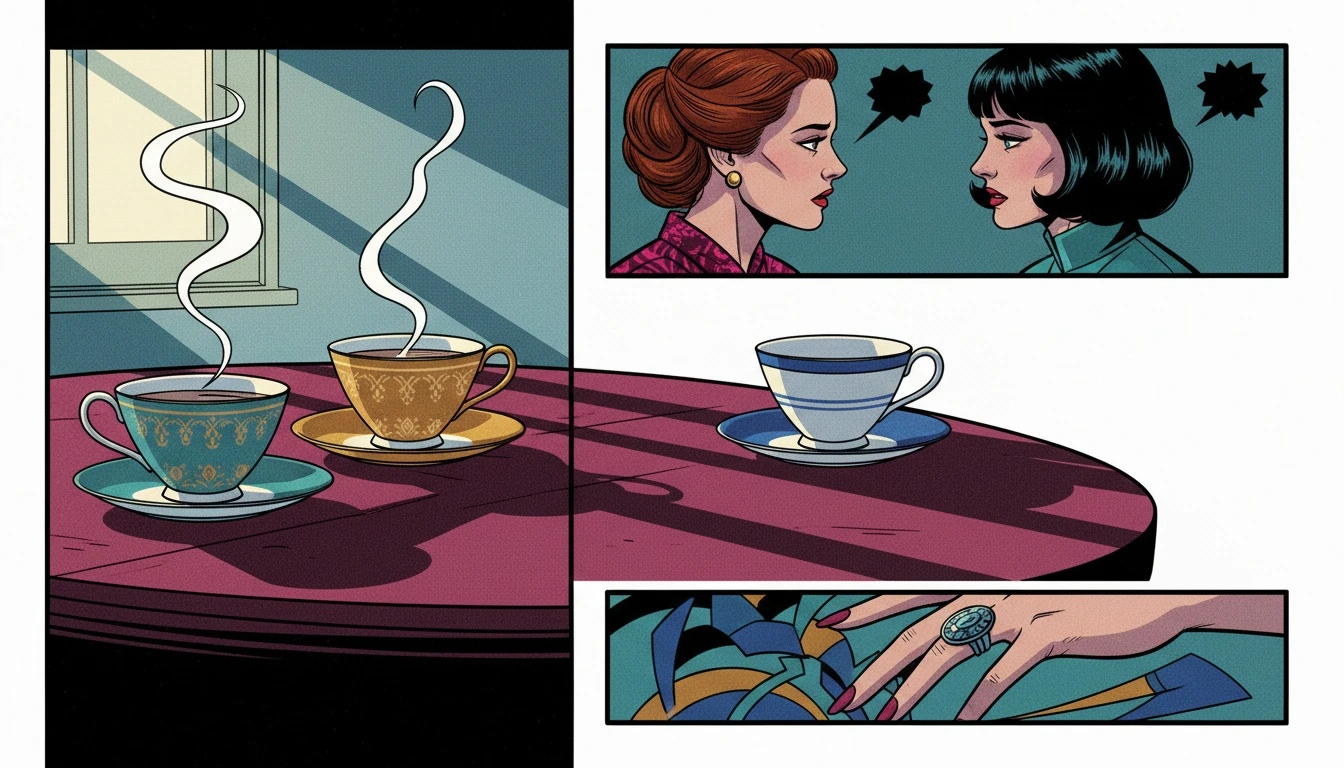 Three teacups symbolizing the complex emotions involved with getting friend dating my ex advice; two are together while one is isolated, representing feelings of betrayal and exclusion. Filename: friend-dating-my-ex-advice-bestie-ai.webp