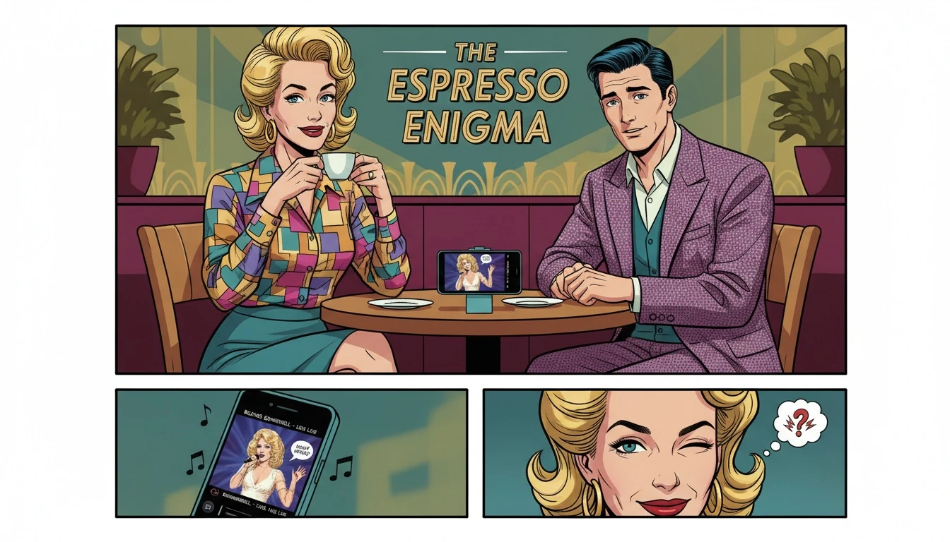 A woman playfully demonstrates one of the funny ways to deal with a partner's celebrity crush by toasting an espresso cup, referencing the Sabrina Carpenter song. Filename: funny-ways-to-deal-with-partners-celebrity-crush-bestie-ai.webp