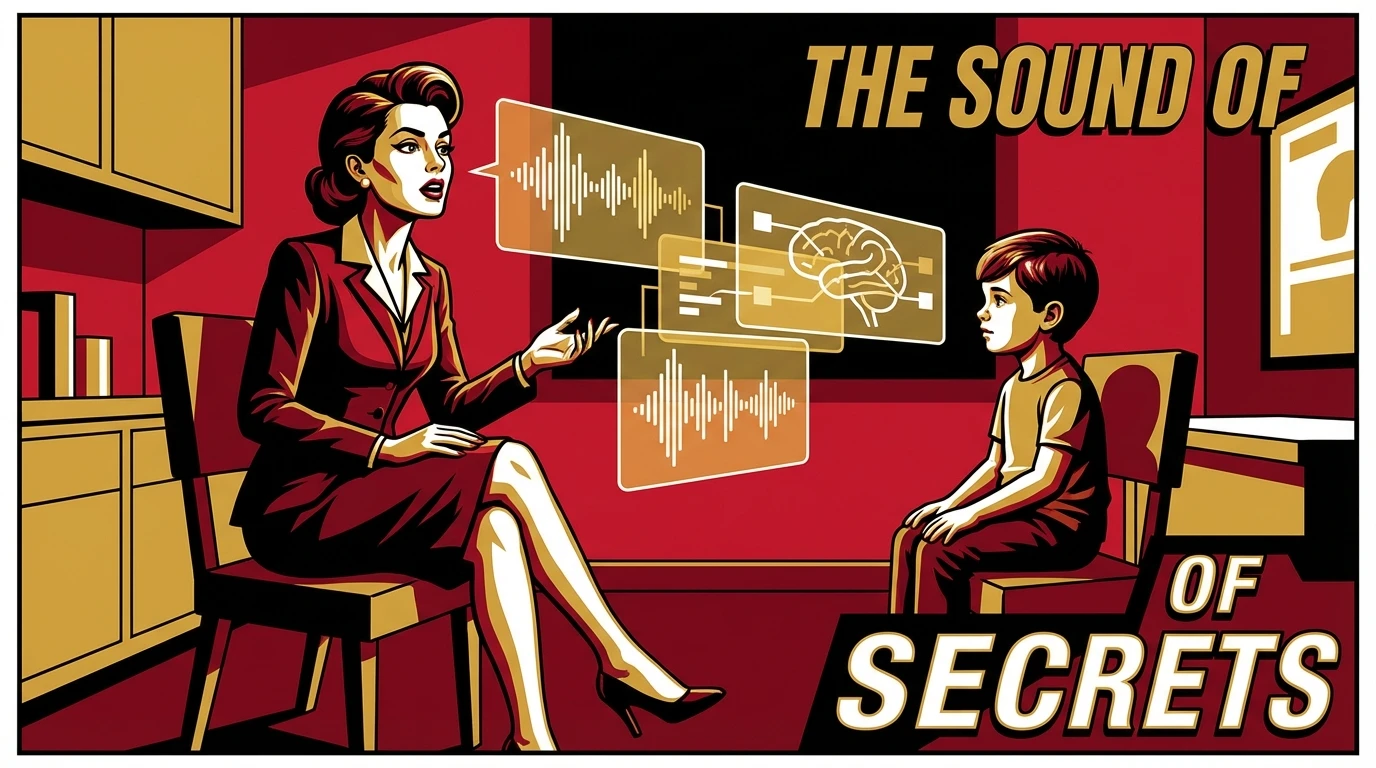 A depiction of the future of speech therapy with AI, showing a therapist and child connected by glowing data, symbolizing a human-first, tech-assisted approach to care. Filename: future-of-speech-therapy-with-ai-bestie-ai.webp