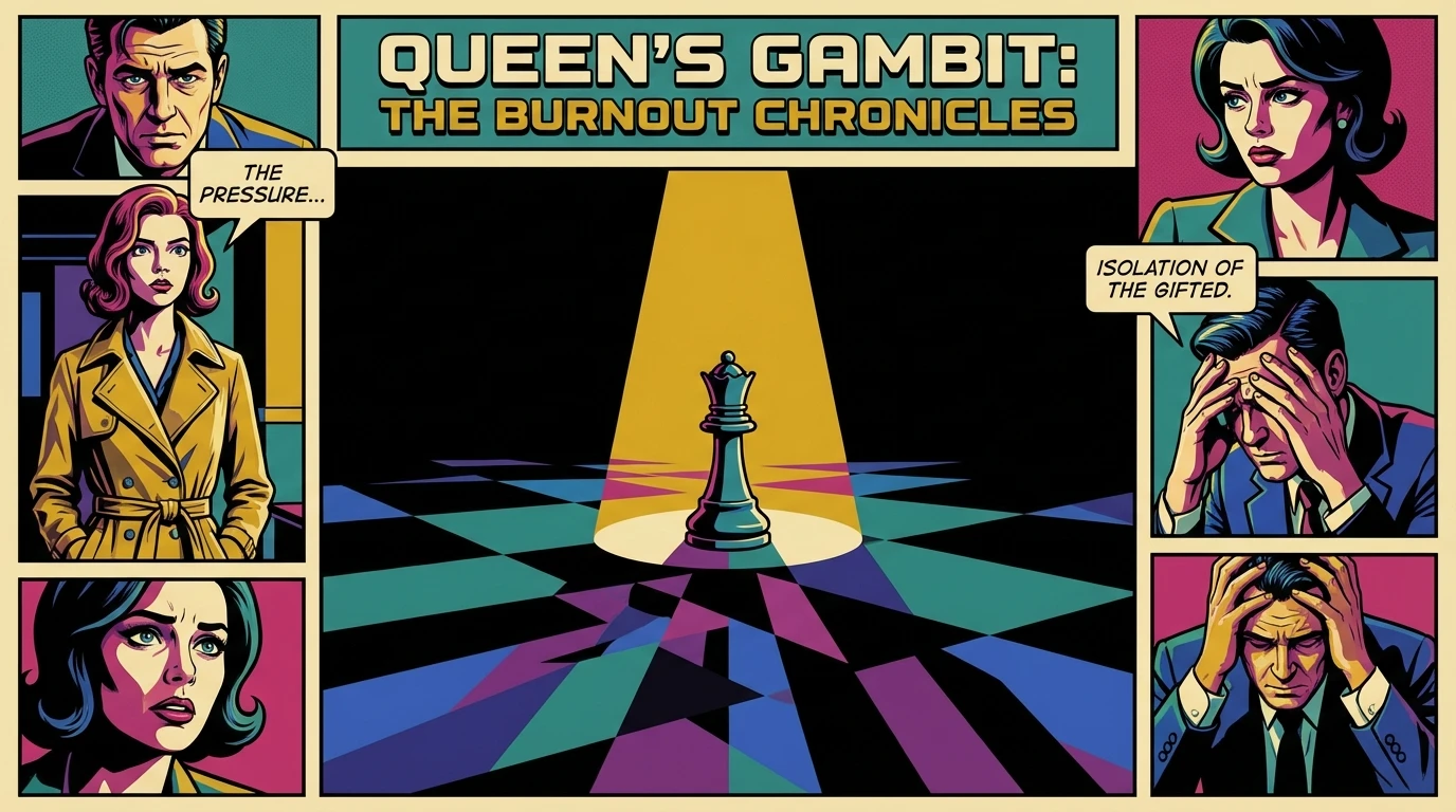 A solitary chess queen under a spotlight, symbolizing the loneliness and pressure central to gifted child burnout psychology. filename: gifted-child-burnout-psychology-bestie-ai.webp
