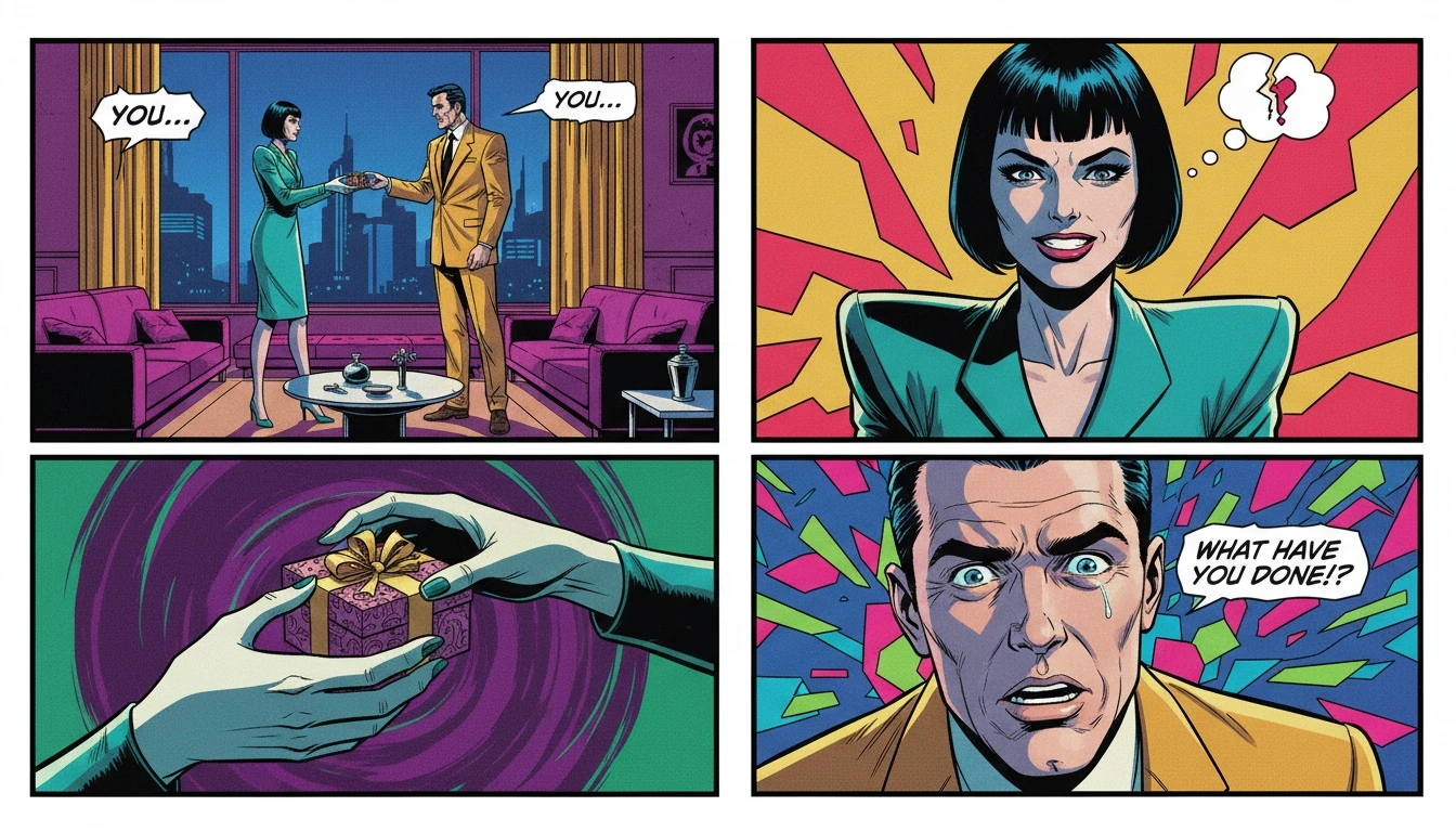 A woman's hands giving a small, thoughtful present to her partner, illustrating how to find meaningful gifts for a boyfriend by understanding his love language. gifts-for-boyfriend-bestie-ai.webp