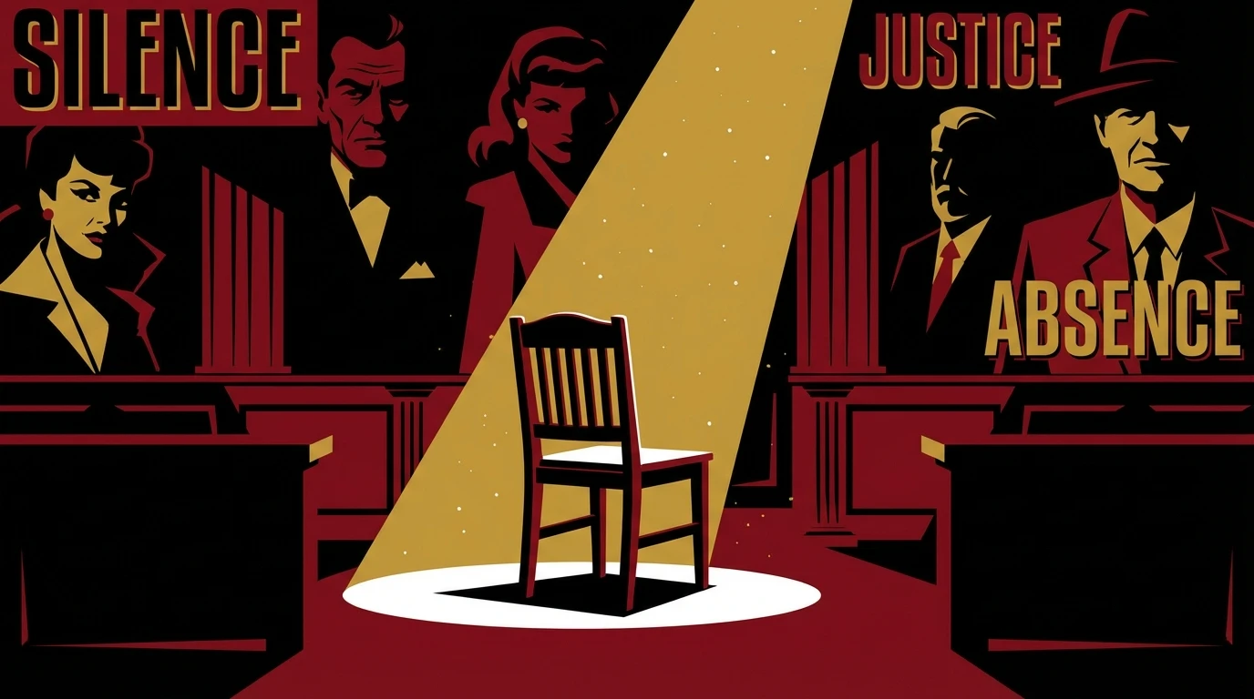 An empty chair in a courtroom, symbolizing the profound grief and trauma for families of homicide victims who continue the fight for justice long after a verdict. Filename: grief-trauma-homicide-victims-families-bestie-ai.webp