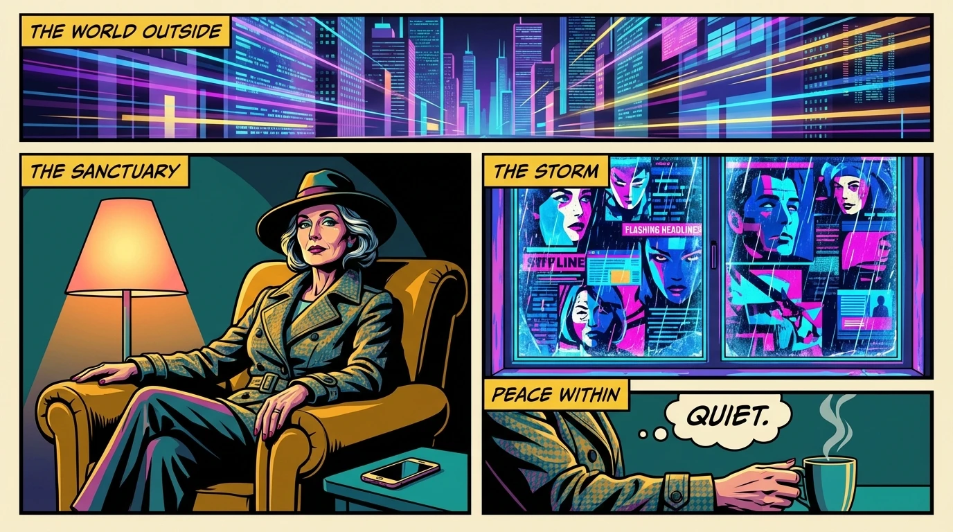 A person finding peace in a quiet room, a powerful visual for this guide to digital detox for mental health amidst the chaos of the digital world. Filename: guide-to-digital-detox-for-mental-health-bestie-ai.webp