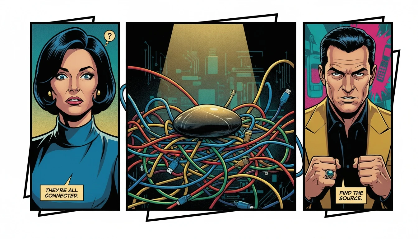 A single stone representing pure meditation sits calmly amidst a tangle of wires, symbolizing the user's feeling that the headspace app is too complicated. headspace-app-too-complicated-bestie-ai.webp