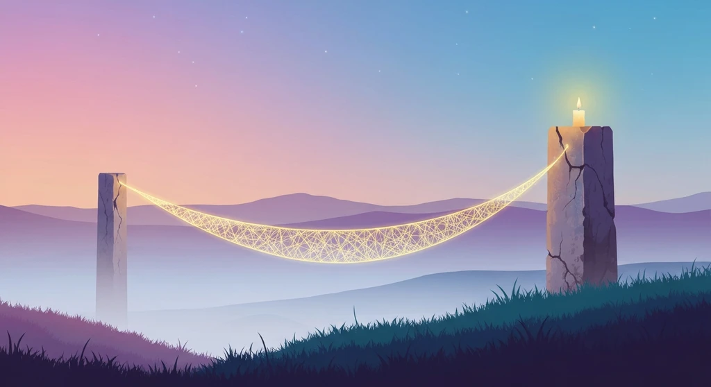 anxious-attachment-style-adult-relationships-bestie-ai.webp - A symbolic representation of healing anxious attachment style adult relationships showing a golden thread of connection across a misty valley.
