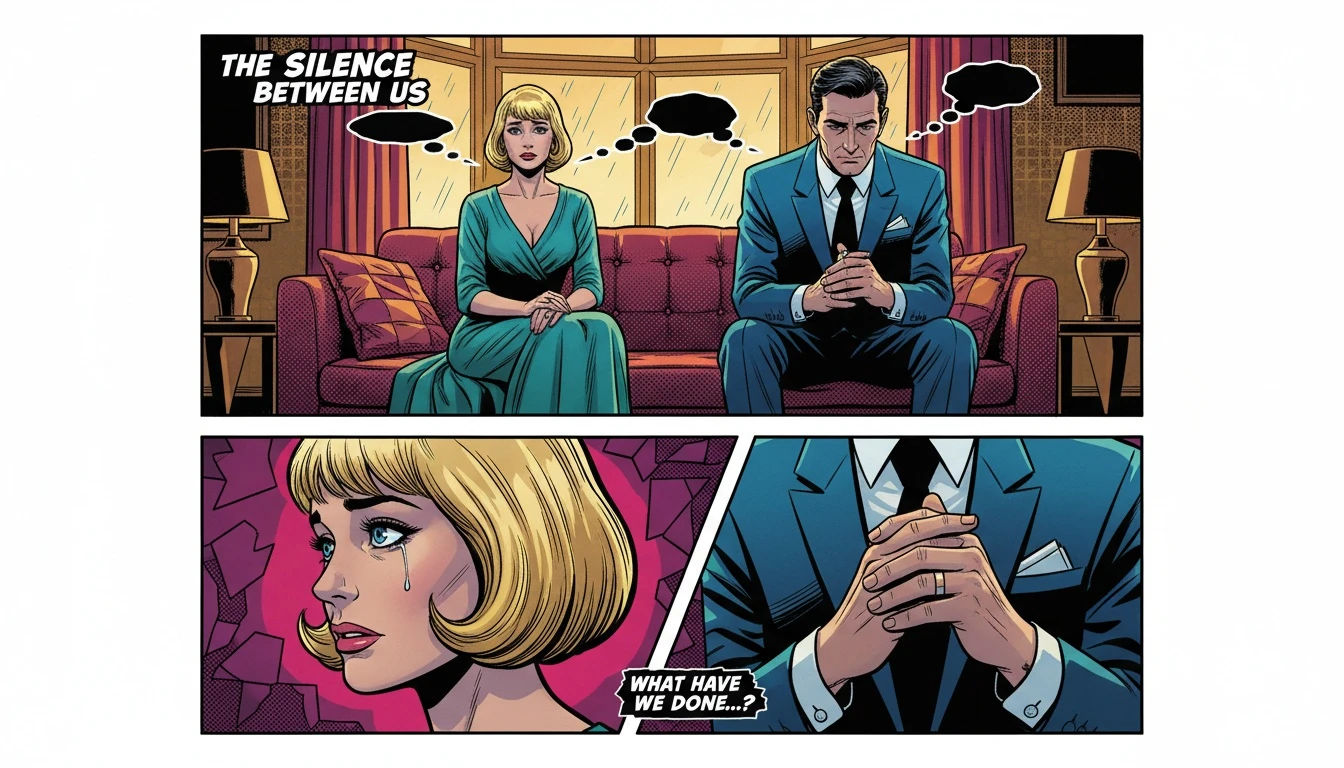 A couple navigating how couples react to unexpected pregnancy while sitting together in a thoughtful, quiet living room-bestie-ai.webp