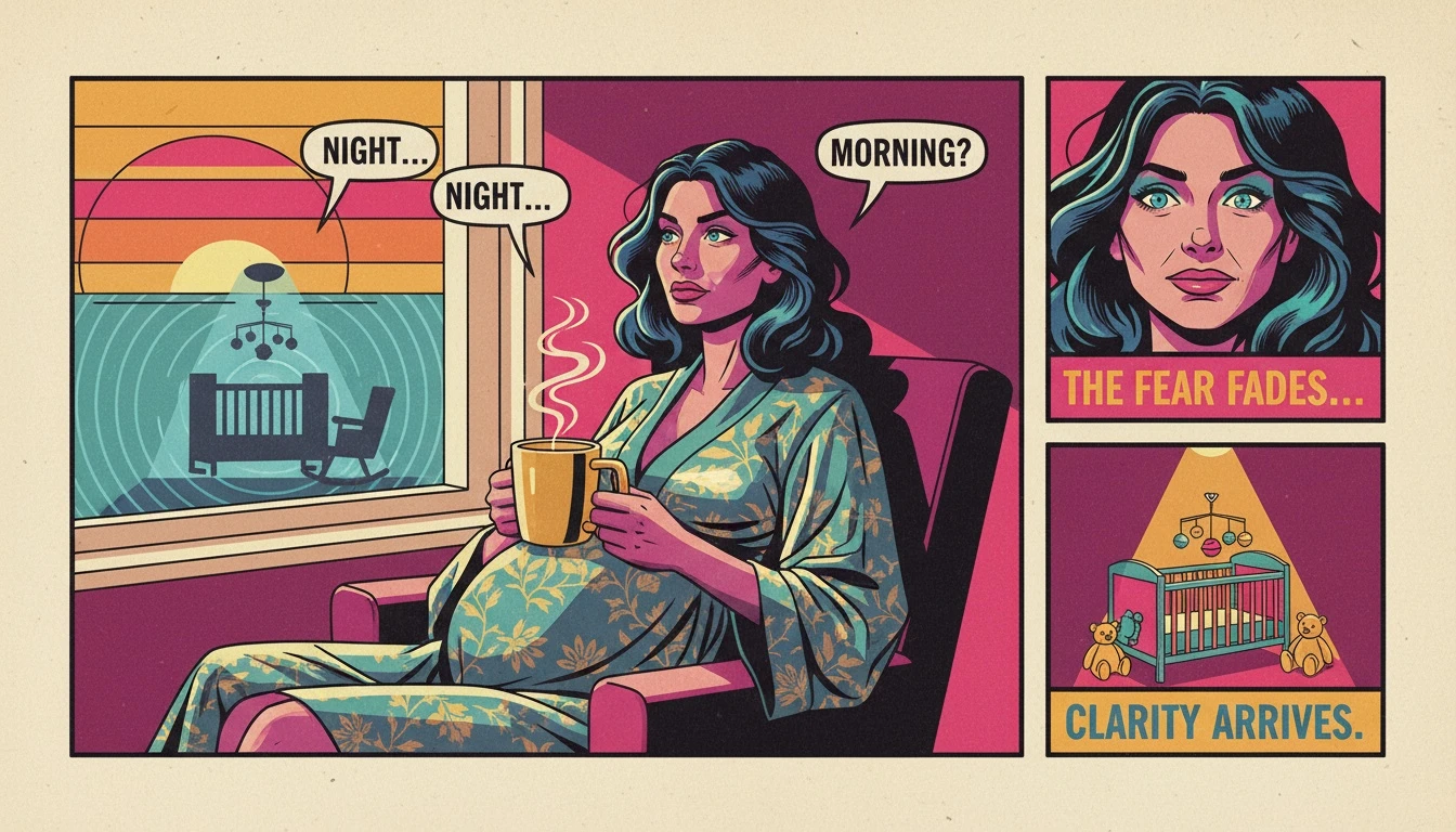 A woman reflecting on how nervous are first time mothers while looking at a quiet nursery at dawn-how-nervous-are-first-time-mothers-bestie-ai.webp