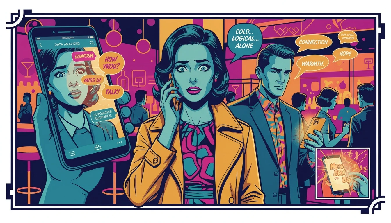 A smartphone screen showing a rizz ai chat app, with the anxious user's face reflected in the glass, illustrating the technology behind modern dating communication. Filename: rizz-ai-dating-app-technology-bestie-ai.webp